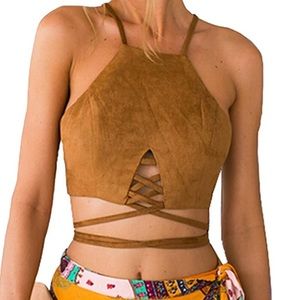Faux suede wrap around crop top 🌾✨